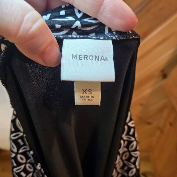 Merona Y2K Knee Length Dress with Tie Black‎ & White XS/S - Picture 5 of 7